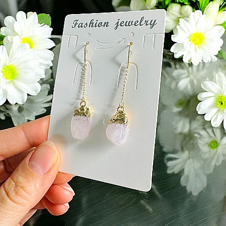 Cercei lungi drop eleganti Elara cu cristal brut de Cuart Roz placati cu aur [4]