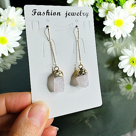 Cercei lungi drop eleganti Elara cu cristal brut de Cuart Roz placati cu aur [5]