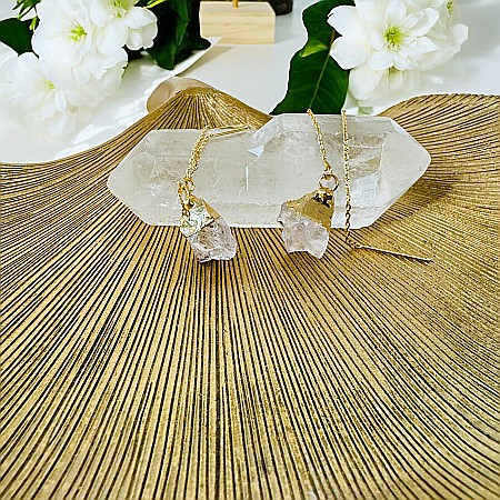 Cercei lungi drop eleganti Elara cu cristal brut de Cuart placati cu aur [2]