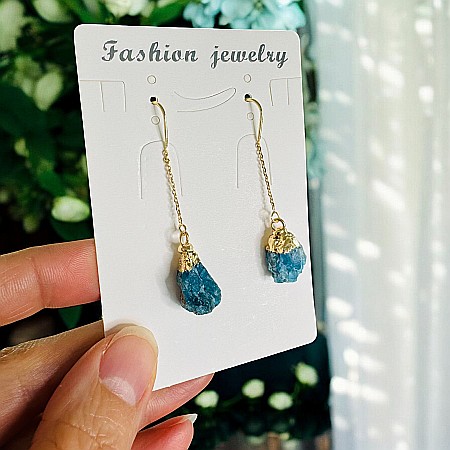 Cercei lungi drop eleganti Elara cu cristal brut de Apatit placati cu aur [5]