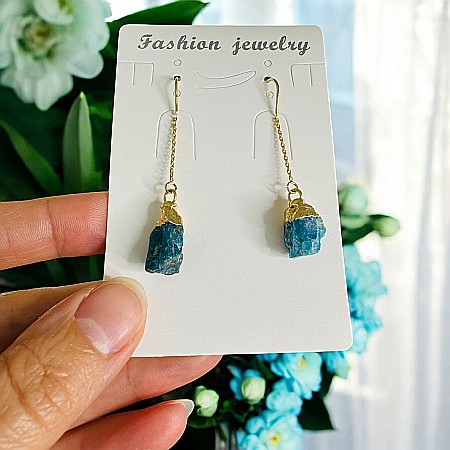 Cercei lungi drop eleganti Elara cu cristal brut de Apatit placati cu aur [1]