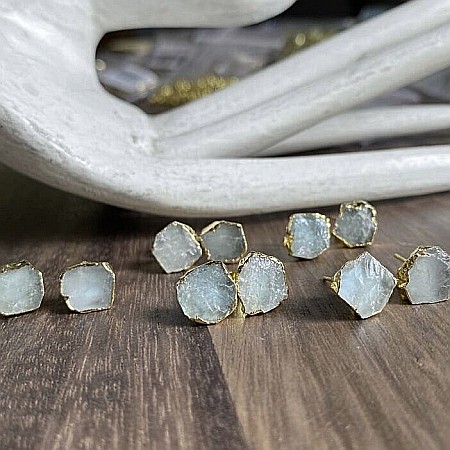 Cercei piatra naturala Acvamarin, cercei cu cristal brut, placati cu aur de 18K [4]