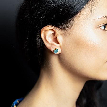 Cercei piatra naturala Acvamarin, cercei cu cristal brut, placati cu aur de 18K [7]