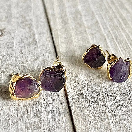 Cercei piatra naturala Ametist, cercei cu cristal brut, placati cu aur de 18K [6]