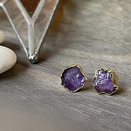 Cercei piatra naturala Ametist, cercei cu cristal brut, placati cu aur de 18K [3]