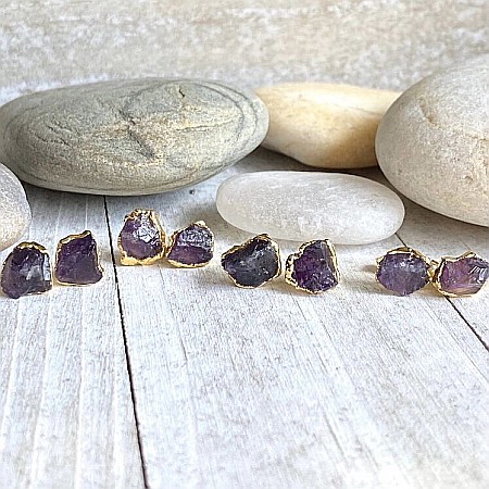 Cercei piatra naturala Ametist, cercei cu cristal brut, placati cu aur de 18K [4]