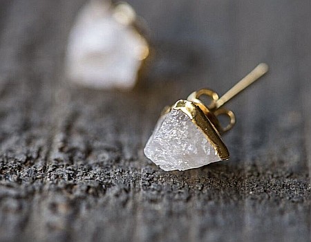 Cercei piatra naturala Cuart Transparent, cercei cu cristal brut, placati cu aur de 18K [3]