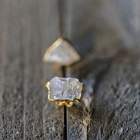 Cercei piatra naturala Cuart Transparent, cercei cu cristal brut, placati cu aur de 18K [1]