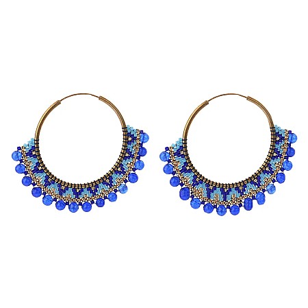 Cercei rotunzi Priya confectionati manual din margele Miyuki și Cristale de Cuart vopsite, design boem [2]