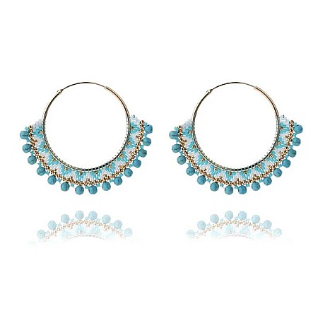 Cercei rotunzi Priya turcoaz confectionati manual din margele Miyuki, design boem [1]