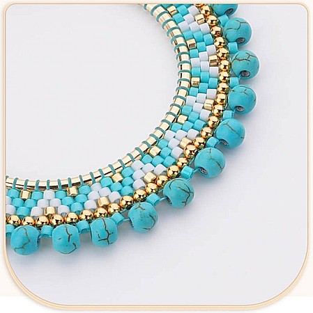 Cercei rotunzi Priya turcoaz confectionati manual din margele Miyuki, design boem [2]