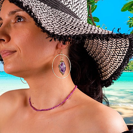 Cercei rotunzi Taara cu sageata cristal de Ametist ❤️ [12]