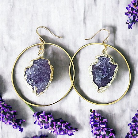 Cercei rotunzi Taara cu sageata cristal de Ametist ❤️ [1]