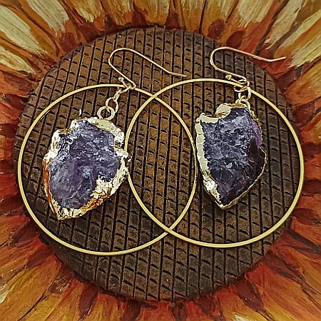 Cercei rotunzi Taara cu sageata cristal de Ametist ❤️ [8]