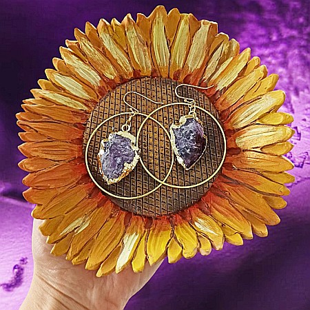 Cercei rotunzi Taara cu sageata cristal de Ametist ❤️ [7]