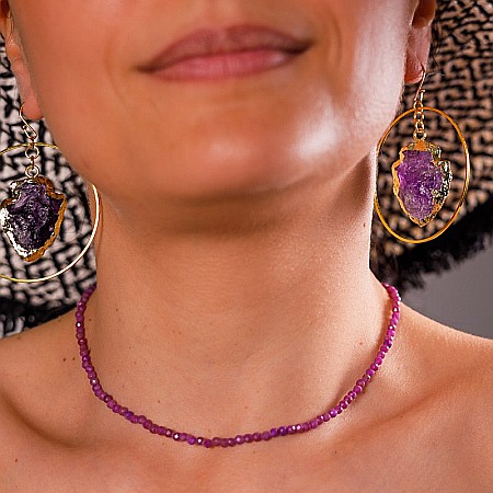 Cercei rotunzi Taara cu sageata cristal de Ametist ❤️ [13]