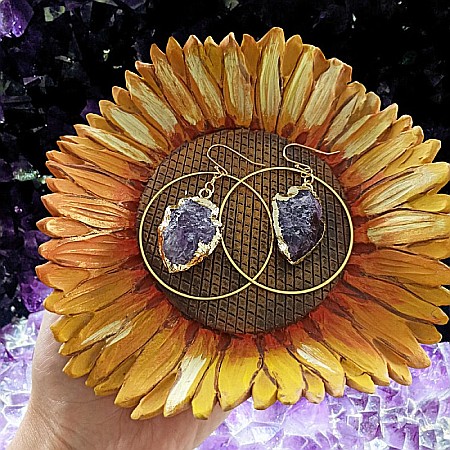 Cercei rotunzi Taara cu sageata cristal de Ametist ❤️ [9]