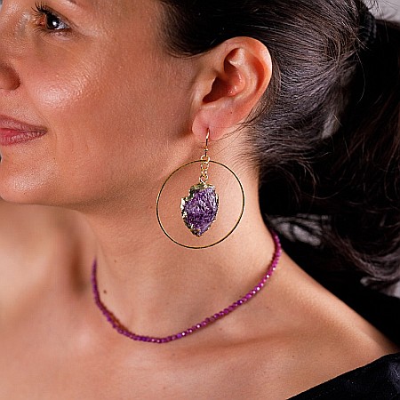 Cercei rotunzi Taara cu sageata cristal de Ametist ❤️ [11]