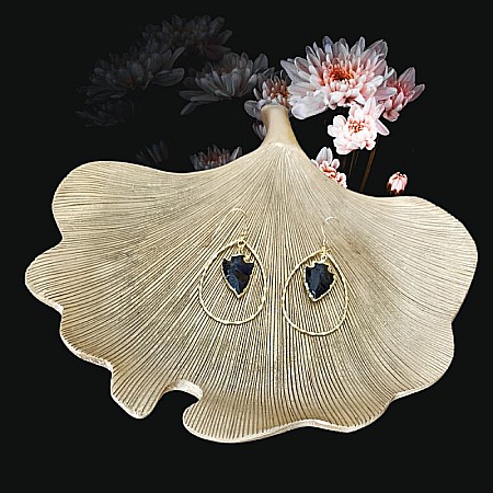 Cercei Sari cu cristale de Obsidian in forma de sageata ❤️ [8]