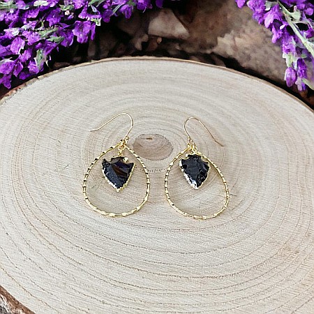 Cercei Sari cu cristale de Obsidian in forma de sageata ❤️ [12]