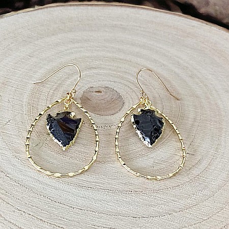 Cercei Sari cu cristale de Obsidian in forma de sageata ❤️ [11]