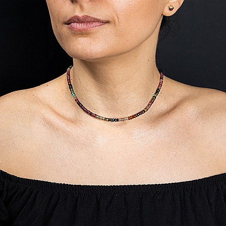 Lanturi / Coliere - Choker Felicity din turmalina multicolora rondele A++, inchidere din Argint 925