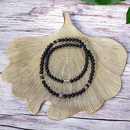 Colier barbati Alfred din margele de onix si accesorii din inox cu inchidere magnetica [2]