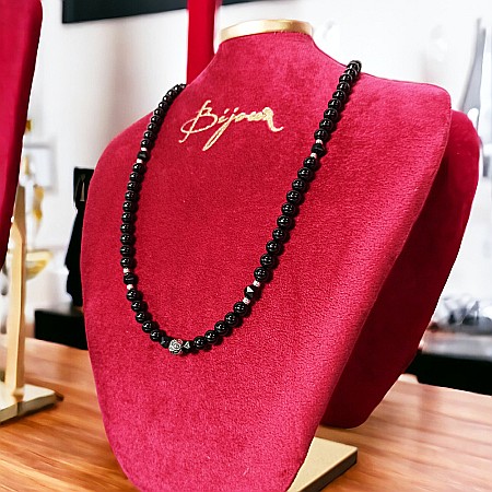 Coliere barbati - Colier barbati Alfred din margele de onix si accesorii din inox cu inchidere magnetica