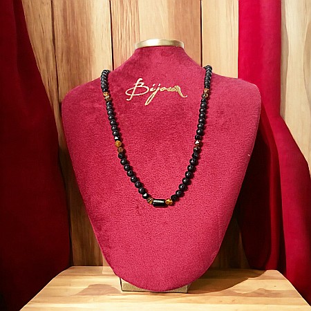 Coliere barbati - Colier barbati Yuri din margele de agat, ochi de tigru si Turmalina cu inchidere magnetica