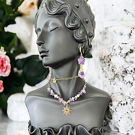 Colier boho cu cipsuri de Ametist si perle din otel inoxidabil placat cu aur de 14K [5]