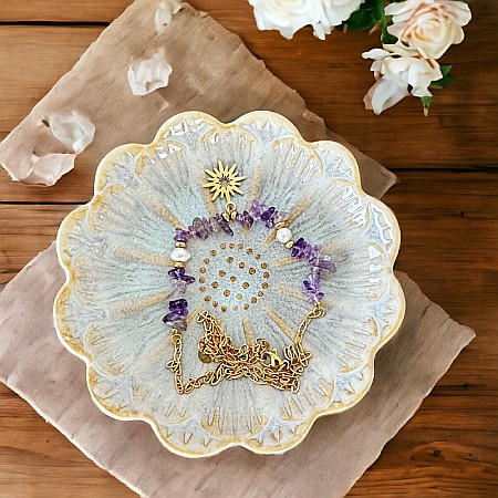 Colier boho cu cipsuri de Ametist si perle din otel inoxidabil placat cu aur de 14K [6]