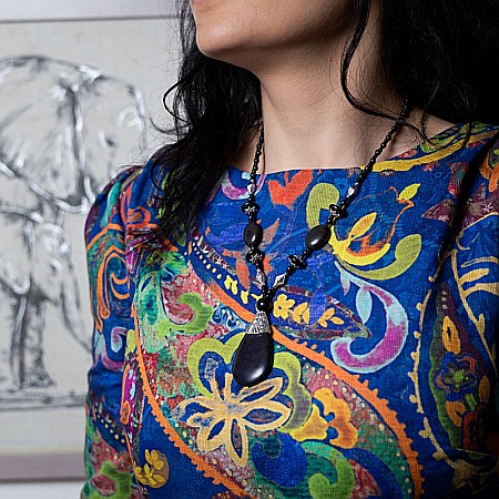 Lanturi / Coliere - Colier Boho Negru, choker piatra naturala vopsita Naira