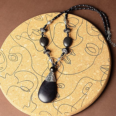 Colier Boho Negru, choker piatra naturala vopsita Naira [3]