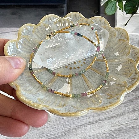 Lanturi / Coliere - Colier Boho Turmalina curcubeu multicolora Adelin, placat cu aur