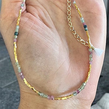Colier Boho Turmalina curcubeu multicolora Adelin, placat cu aur [6]