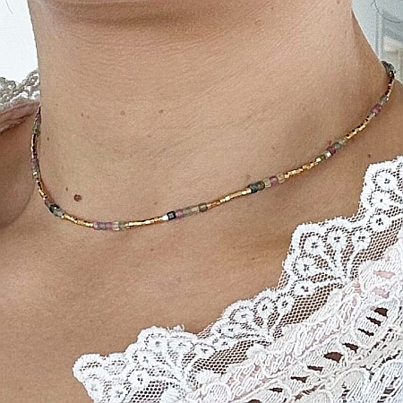 Colier Boho Turmalina curcubeu multicolora Adelin, placat cu aur [1]