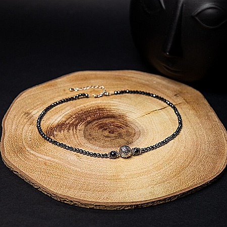 Colier Choker Asha din pietre naturale de Hematit Magnetic cu Titan, inchidere si accesorii din argint [5]