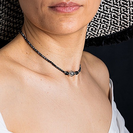 Colier Choker Asha din pietre naturale de Hematit Magnetic cu Titan, inchidere si accesorii din argint [11]