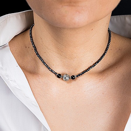 Colier Choker Asha din pietre naturale de Hematit Magnetic cu Titan, inchidere si accesorii din argint [10]
