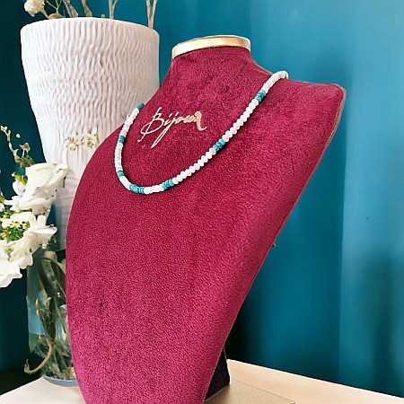 Colier choker Casandra din margele Mother of Pearls si Turcoaz Reconstituit, cu inchidere din argint [1]