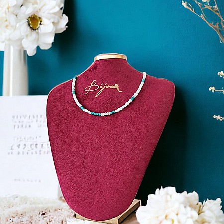 Lanturi / Coliere - Colier choker Casandra din margele Mother of Pearls si Turcoaz Reconstituit, cu inchidere din argint