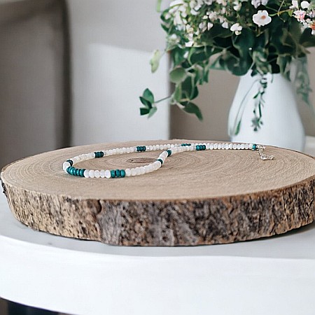 Colier choker Casandra din margele Mother of Pearls si Turcoaz Reconstituit, cu inchidere din argint [4]