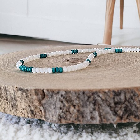 Colier choker Casandra din margele Mother of Pearls si Turcoaz Reconstituit, cu inchidere din argint [5]