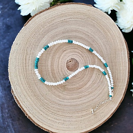 Colier choker Casandra din margele Mother of Pearls si Turcoaz Reconstituit, cu inchidere din argint [3]