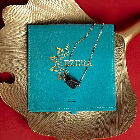 Colier lant cu piatra de turmalina neagra bruta, Aron, placat cu aur de 18K [7]