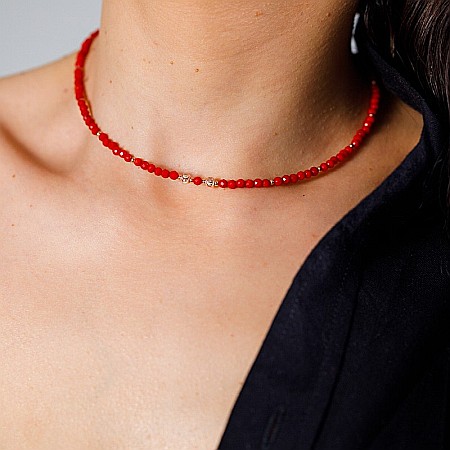 Colier Choker Antara din Coral Rosu cu accesorii din argint 925 rose gold [5]