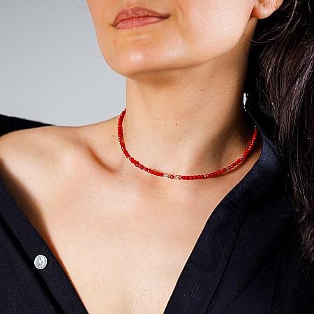 Colier Choker Antara din Coral Rosu cu accesorii din argint 925 rose gold [6]