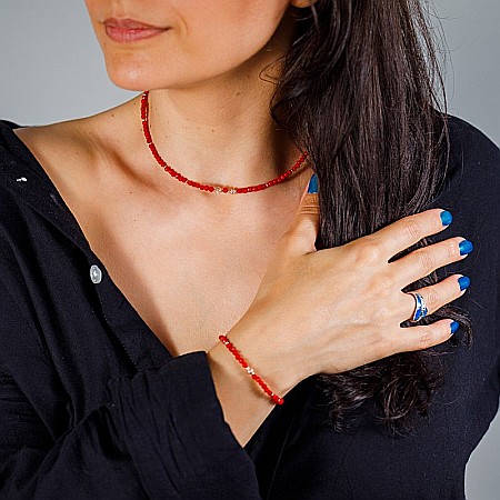 Colier Choker Antara din Coral Rosu cu accesorii din argint 925 rose gold [1]