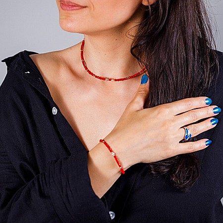 Colier Choker Antara din Coral Rosu cu accesorii din argint 925 rose gold [7]