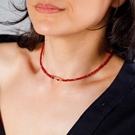 Colier Choker Antara din Coral Rosu cu accesorii din argint 925 rose gold [4]